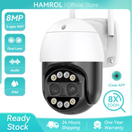 Hamrol 8MP 4K Dual-Lens 8X Zoom PTZ IP Camera WiFi Camera Color Night Vision Two Way Audio Outdoor C