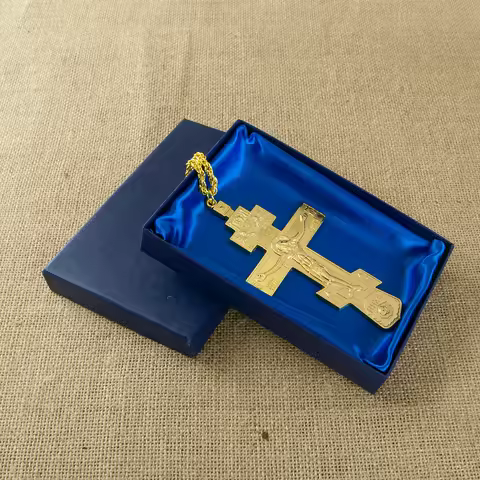 HTISOK Orthodox Pectoral Cross Byzantine Cross Gold Plated Crucifix Cross Necklace Pendant For Bisho