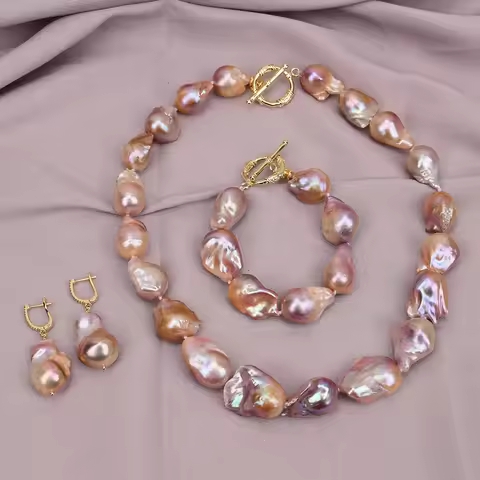G-G Freshwater Cultured Purple Baroque Pearl Necklace Bracelet Earrings Keshi Pearl Sets Handmade Fo