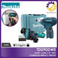 Makita TD090DWE, 10.8V 1.3AH 1/4" Hex Cordless Impact Driver, Comes with 2pcs Batteries and 1pc Charger