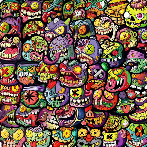 54Pcs Monster Big Head Sticker, Horror Face, Weird Sticker, DIY Cartoon Graffiti Decoration Sticker