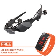 【Jam tangan digital gratis】Kacamata Fashion Bluetooth 4.1 Olahraga Kacamata Stereo Nirkabel Headset 