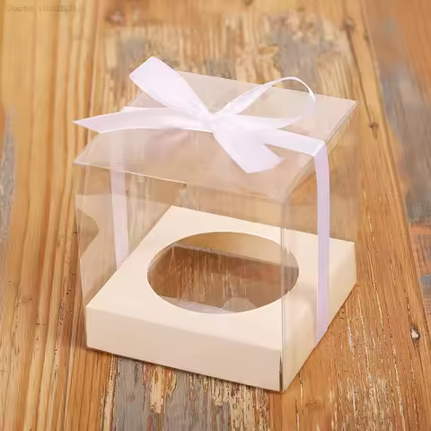 9x9x9 cm Clear PVC Cupcake Box Candy Box Transparent Packing Gift Box with Bottom Bracket for Food T