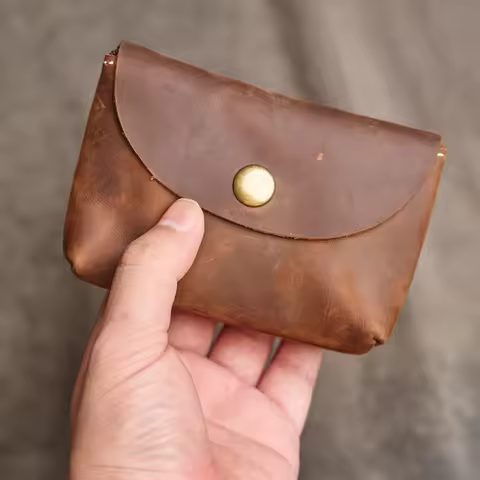 Genuine Leather Men's Wallet Double Zip Wallet Women's Wallet Natural Leather Mini Wallet Card Holde