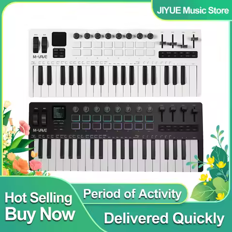 M-VAVE SMK-37 PRO 37-Key MIDI Controller with 16 RGB Pads & 8 Knobs Built-in Synthesizer Portable Ke