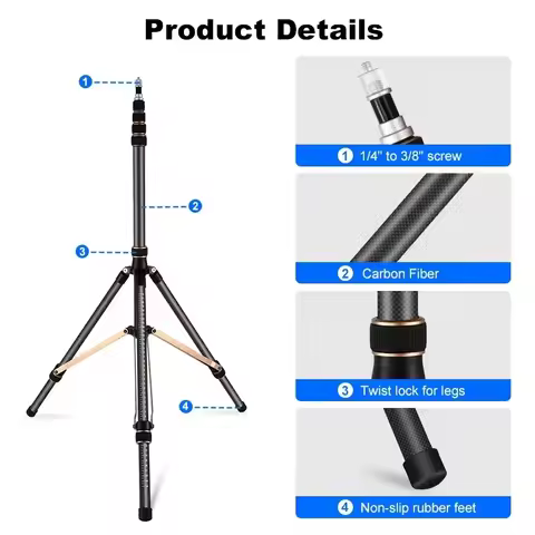 Soonpho 2.2m 2.7m Carbon Light Stand Tripod LS255C Carbon Fiber/Aluminum Light Stand Photography Tri
