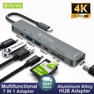 BAVIN Multifunctional 7-in-1 Adapter,USB C HUB 4K HDMI HD Dual USB 3.0 Port Adapter PD Slot TF/SD