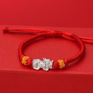 999 Pure Silver Plated Gold Pixiu Bracelet Baby red rope woven bracelets Kids Gift