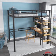 ☍▨ARTISAM Loft Bed Iron Elevated Bed Duplex Second Floor Bed