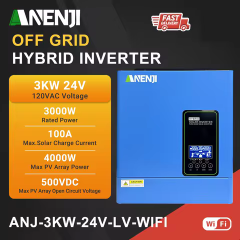ANENJI 3KW 24V Hybrid Solar Inverters 110V Pure Sine Wave inversores híbridos OnOff Grid 100A MPPT W