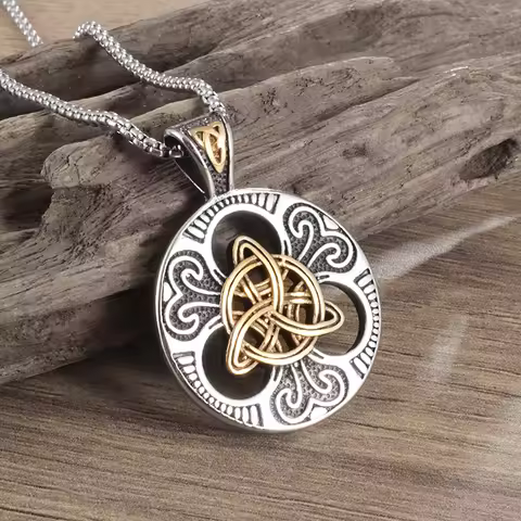 Jewelry Round Celtic Knot Necklace for Men Nordic Rune Amulet Fashion Sweater Necklace Gift