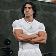 Gymshark Men's Seamless Compression Shirt White Short Sleeve Quick Dry Breathable Workout Gym T-shir