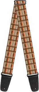 Guitar Strap Plaid Tan Shades Orange 2 Inches Wide