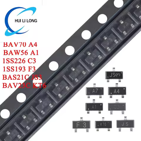 100pcs/lot BAW56 A1 BAV70 A4 BAV99 A7 BAV23C KT6 BAS21C JS3 BAS21 JS 1SS226 C3 1SS193 F3 SOT-23 SMD 