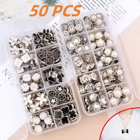 50 Pcs Free Sewing Pearl Rhinestone Button Brooches Pins Prevent Exposure Buttons Badge Coat Clothes