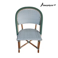 Anusarin เก้าอี้รับประทานอาหารโครงสร้างหวายแท้สานด้วยหวาย PE Rattan Bistro Chair 02 in Green & White