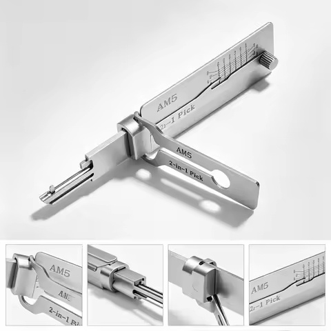 Professional AM5 2-in-1 Key Decoder Lock Pick Set Lishi Style Stainless Steel Locksmith Tool for Sch