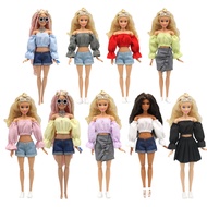 BJD 30CM doll Clothes Doll Dress Clothes Toy Girl toys gfit Bubble sleeved denim shorts