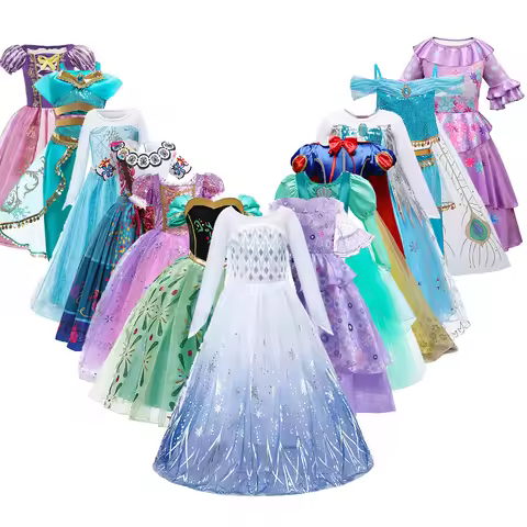 Children Snow White Cinderella Aurora Anna Elsa Costume Girl Cosplay Dress Kids Encanto Mirabel Litt