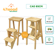 Ghế thắp nhang 3 bậc chân gấp gỗ cao su - ghế thang đa năng xếp gọn