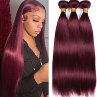 99j 14-30 Inch Straight Brazilian Human Hair Extensions, Wine Red Color, 1 Bundle Straight Weaving H
