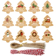 48Pcs/lot Christmas Kraft Paper Tags DIY Crafts ChristmasTree Hang Tag with Rope Labels Gift Wrapping Supplies Party Decor