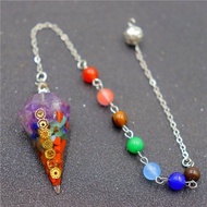 New Design 7 Chakra Orgonite Reiki Pendulum Pendant Fashion Jewelry Gift Healing Crystal Chain Hexag