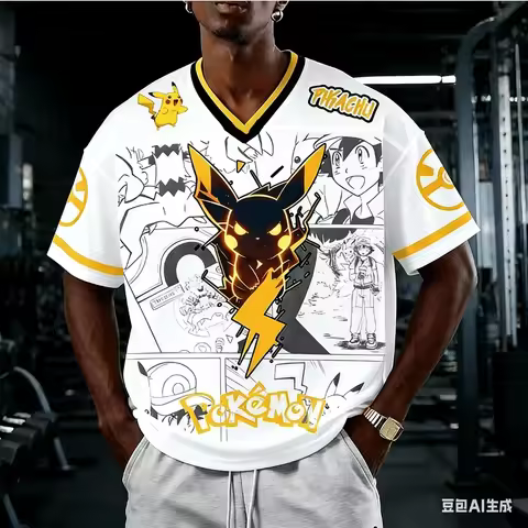 2026 New Bandai Japanese Anime Pikachu Glow Effect American Football Jersey 2025 White Yellow Anime 