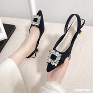 35-42 Size/Rhinestone Square Buckle Back Strap Pointed High Heels WI2R