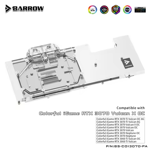 BARROW Water Block use for Colorful iGame RTX 3070/3060Ti Vulan X OC /3070 Neptune OC/GPU Card Heade