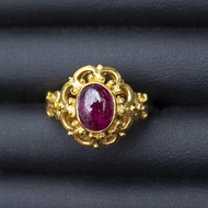 แหวนพลอยทับทิม(Natural Ruby) สีชมพูแดง ตัวเรือนเงินแท้ 92.5% ชุบทอง ไซส์นิ้ว 56 หรือเบอร์ 7.5US สินค้ามีใบรับประกันจากทางร้าน
