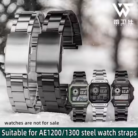 For Casio small square AE1200/ae1300 WS-1600H series watch metal stainless steel case watch strap 18