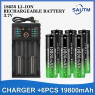 18650 19800mAh แบตเตอรี ่ ลิเธียมไฟฉายแบตเตอรี ่ แบบชาร ์ จไฟได ้ 3.7V + Liitokala Lii-202 2slot USB