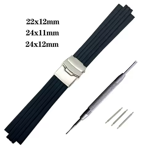 Silicone Rubber Watchband For Oris Aquis 7330 7740 Watch Band 22x12mm 24x11mm 24x12mm Convex Strap W
