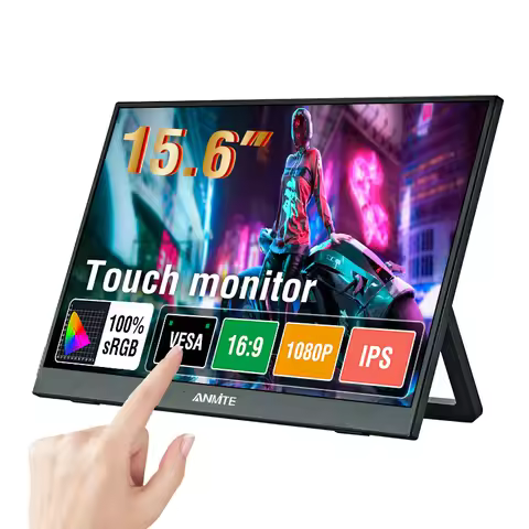 Anmite 15.6 Inch Touch Portable Monitor Optional Non-Touch 1080P 1920*1080 HDR IPS Extended Screen, 
