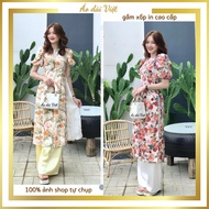 Modern ao dai 2025 for women with puffed sleeves and beautiful little lady's flowers ready-made - Vi
