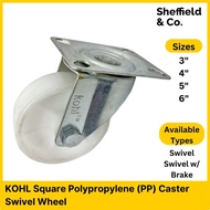 KOHL Caster Square Polypropylene Wheel (Swivel w/o Brake or Swivel w/ Brake) (3" 4" 5" 6")