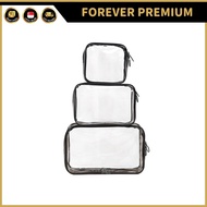 (FOREVER PREMIUM) 3PCS Set Travel Waterproof Durable Leakproof Large Capacity Transparent Makeup Cos