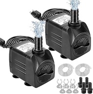 GROWNEER 2 Packs 550GPH Submersible Pump 30W Ultra Quiet Fountain Water Pump, 2000L/H, with 7.2ft High Lift, 3 Nozzles, 4.9 Feet Tubing for Aquarium, Fish Tank, Pond, Hydroponics, Statuary