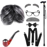 Old Man Wig Costume for Kids -100 Days of School Dress-Up with Grandpa Vibes,Complete with Suspender