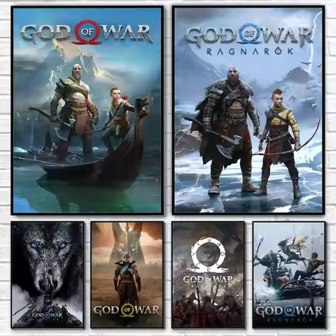 Game G-God of War Ragnarok Poster Self-Adhesive for Home Bedroom Home Decor High Quality Stickers Pa