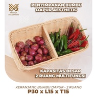 MERAH PRATALA 2-COMPANY RATTAN KITCHEN SPICE BASKET AESTHETIC RED AND WHITE ONION BASKET P30 X W15 X