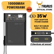 TAURUS PB30 Power Bank 10000mAH - Adaptive Portable Charger | 35W Fast Charge with Built In Cables