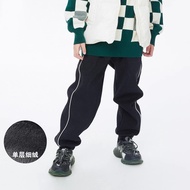 Annel Autumn Winter Boys Girls Trousers Single Layer Thin Fleece Sweatpants Cuffed Sweatpants