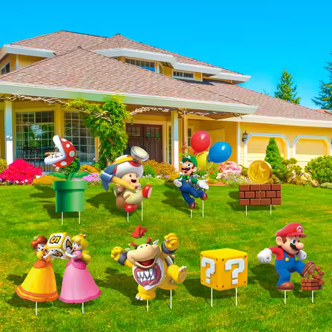 8 Pcs Mario Birthday Party Supplies Mario Yard Signs With Stakes for Mario Party Decorations&Super M
