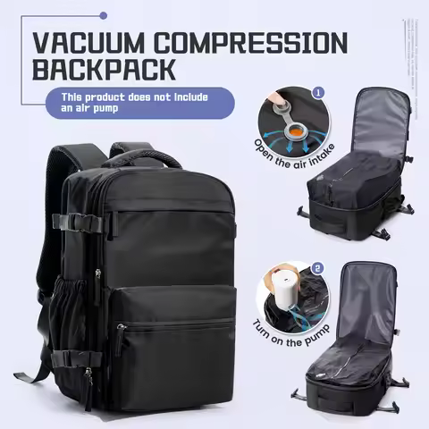 Men Vacuum Compression Backpack 15.6in Laptop Backpack Expand Hiking Vacuum Travel Backpack, Ryanair