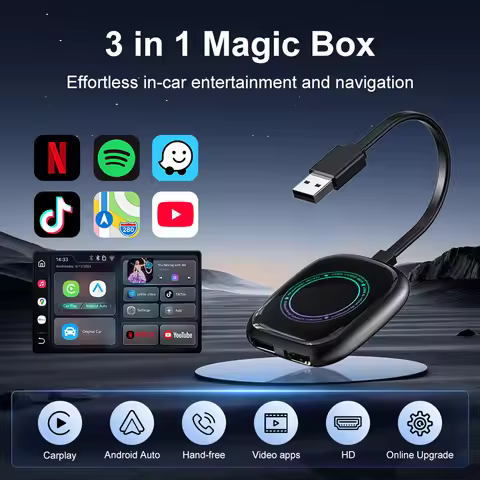 3in1 CarPlay Play Android Auto Ai Box Wired to Wireless Auto HD USB WIFI Adapter For Youtube Netflix