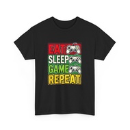 Eat Sleep Game Repeat Unisex Tee, Gamer T-Shirt Gift, Black Cotton Shirt, Gamer