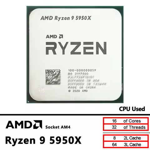 AMD Ryzen 9 5950X CPU processor Used R9 5950X 16-Core 3.4 GHz Socket AM4 105W Socket AM4 but without