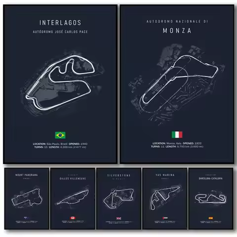 Formula 1 World Racetracks Wall Art Posters and Prints F1 Different World Circuit Canvas Art Picture